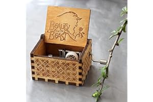 Nostalgish Die Schöne und das Biest Spieluhr mit Handkurbel aus Holz – einzigartiges Geschenk (Holz, Die Schöne und das Biest)