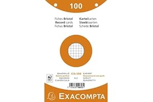 Exacompta - Réf. 10653E - Paquet de 100 fiches bristol quadrillées 5x5 perforées - sous film - compatibles avec imprimante jet d'encre, laser et photocopieur - format 125 x 200 mm - couleurs assorties