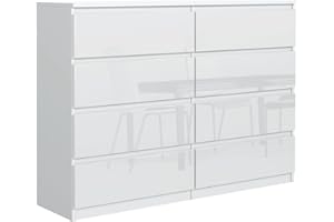 ‎MEBLE MASZTALERZ meble masztalerz Kommode mit 8 Schubladen 120 cm, Sideboard Wohnzimmer, Kommode Schlafzimmer H: 101,5 cm, B: 120 cm, T: 39 cm,Kommode mit Schubladen, Schubladenschrank (Weiß Hochglanz)