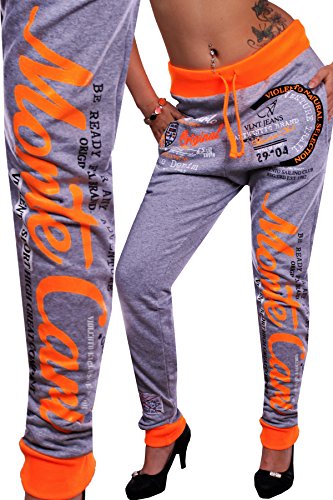 Damen lange Trainingshose | Monte Carlo (XL-fällt groß aus, Grau- Neon Orange)