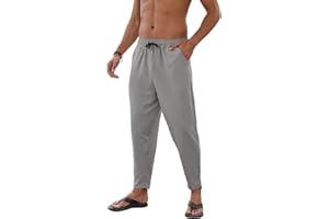 Yutdeng Pantalones Lino Hombre Verano Pantalones Largos con Bolsillos Casual Pantalones Anchos Pierna Estrecha Cintura Elástica Pantalón Lino Algodón Playa Pantalón Verano Hombre