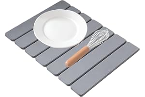 CHIZIYIXIN Quick Dry Stone Mat Kitchen,Foldable Stone Dish Drying Mat,Fast Dry Absorbent Non-Slip Diatomaceous Earth Mat for Kitchen Counter,Sink,Dish,Cup,Bottle,Any Countertop (Grey, L)