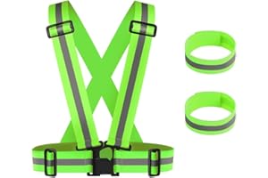 Maotrade 1 Pezzo Gilet Catarifrangente Regolabile Gilet Alta Visibilita Lavoro Elasticità Giubbotto Catarifrangente con 2 Bracciali Riflettenti Applica a Uomo Donna Running Moto Caccia Ciclismo