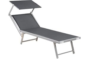 Hortan Lettino Prendisole Professionale Con Struttura Pieghevole in Alluminio, Tetto Parasole e Rivestimento in Tessuto Textilene Per Arredo Esterno, Giardino, Piscina e Spiaggia
