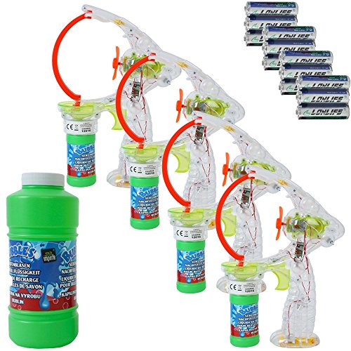 TE-Trend 4 Piezas XXL Pistola de Burbujas Mega Pompas Led Ventilador Máquina de Burbujas Bubble Máquina 450ml Repuesto Pompas de Jabón Líquido