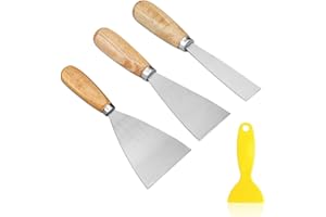 YSDYY 3 raschietti riempiti con stucco, 1 raschietto giallo piccolo, raschietto per carta da parati con manico in legno massello (1, 2, 3 pollici) per decorazioni fai-da-te, rimuovi bolle d'aria