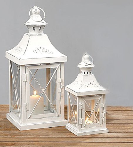 Laternen Windlicht 2er Set in Shabby aus Metall weiß Laterne