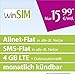 Produktbild winSIM LTE All 4 GB [SIM, Micro-SIM und Nano-SIM] monatlich kündbar (4 GB LTE-Internet mit max. 50 MBit/s + Datenautomatik, Telefonie-Flat, SMS-Flat, 15,99 Euro/Monat) O2-Netz