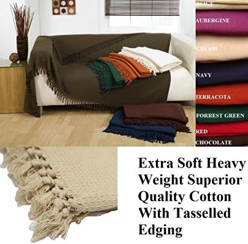 viceroy bedding 100% Brushed Cotton Honeycomb Waffle Bed Sofa Settee Arm Chair Bedspread Throw Blanket CREAM IVORY (Double Size : 90" x 100" / 229cms x 254cms)