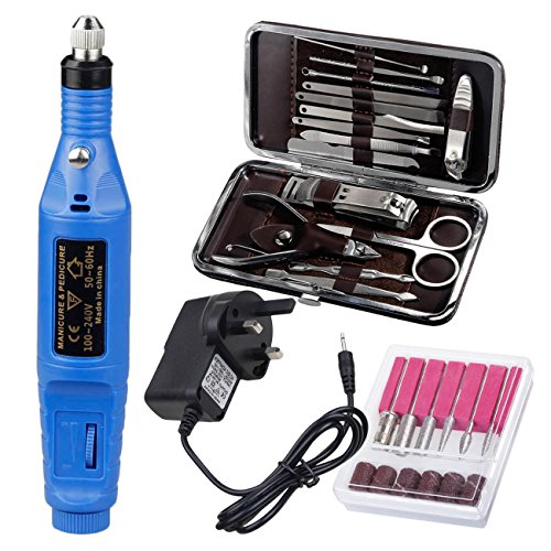 Preisvergleich Produktbild Elektrisches Nagelpflege-Set von Garberiel, elektrische Nagelfeilen, professionelle Nagelpflege, schwarz, blau