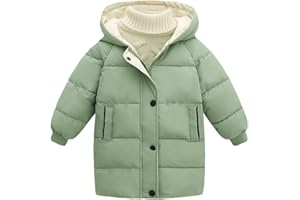 JiAmy Kids Boys Girls Down Jacket Hooded Long Toddler Warm Winter Coat Snow Outerwear Zipper Button Up Windproof Clothes 4-5 Years Green