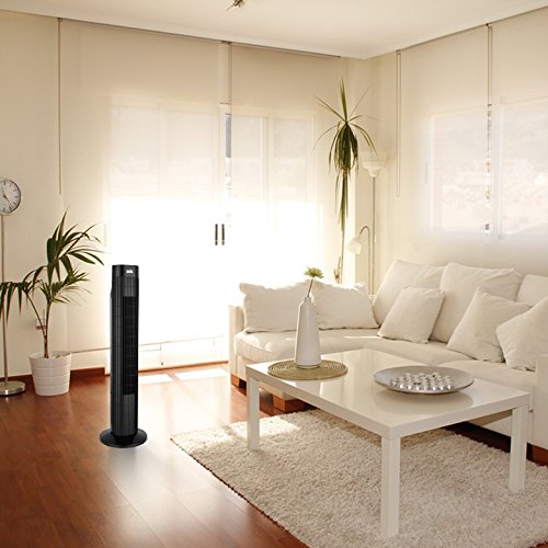 ANSIO® 30“ Oszillierend Turmventilator / Ventilator mit Fernbedienung / 3 Unterschiedliche Programme / 12 Monate Garantie / Lange 2 m Kabel / GS, RoHS, REACH & CE bescheinigt. Schwarz ( Batterien nicht im Lieferumfang enthalten ) - 4