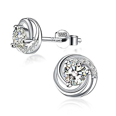 J.Rosée Boucle d’oreille J.Rosée en Argent 925 étincelant, Zirconium cubique, Clous d’oreilles Femme Fille, avec un Diamant brillant, Bijoux cadeau pour Noël les Femmes et les Mères