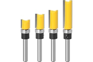 KTOULER 4Pcs Flush Trim Pattern Router Bit Set 1/4 Inch Shank Straight Flush Trim Tools Woodworking Template Router Cutter with Bearing