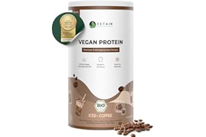 ‎VETAIN Vetain Vegan Protein Eiskaffee - Bio Veganes Proteinpulver - Bestens verträglich, natürlich lecker - Eiweiß ohne Süßungsmittel, Allergene - 600g