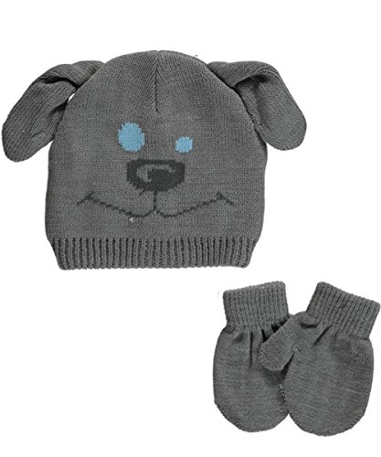 Winter Warm-Up! Baby Boys' "Snow Pup" Beanie & Mittens Set - gray, one size