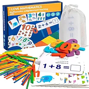 PATPATMathematics Learning Matching Game Mathematics Puzzles Colorful Sticks Counting Numbers Block Math Flash Cards Preschool Educational for Toddlers Kids Boys Girls