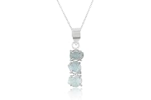 GEMKORA Amazing Blue Aquamarine Pendant Necklace, Natural Raw Crystals, Rough Gemstone, Dainty Prong Setting, Energy Healing Stone, Birthstone, Gift for Women, Silver Jewelry 18 inch