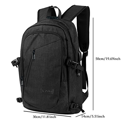 Business Laptop Rucksack Backpack, Kobwa 15.6 Inch Notebook Schulrucksack Computer Rucksäcke für Herren und Damen mit Anti-theft, USB Charging Port und Headphone Port(Schwarz) - 6
