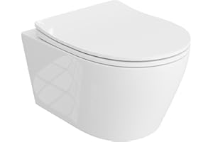 LAVITA WC mural Dalia - WC suspendu - Couvercle de toilette avec système d'abaissement automatique et charnières en métal - Toilettes suspendues sans bord - 360 x 520 x 410 cm - Blanc brillant