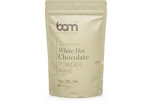 BAM Chocolat en Poudre – Préparation pour Chocolat Chaud Crémeux en Poudre, Avec Cuillère Doseuse – 220g, 7 Tasses, Blanc