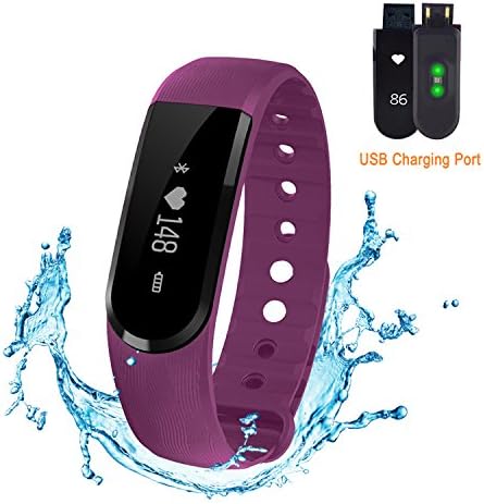 Fitness Tracker,Amytech Bluetooth 4.0 Heart Rate Monitor Bracelet IP67 Waterproof Touch Screen Smart Bands with Activity Tracker for iPhone Android Smartphone,Purple