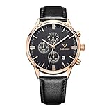 Herren Armbanduhr Leder Schwarz Schöne Ultra Dünn Rose Gold Analog Quarz Unisex Uhren mit Chronograph Datum - CADISEN