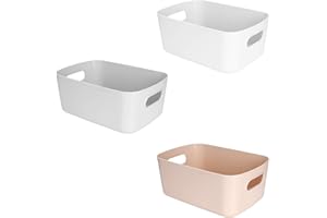 MaoXinTek Storage Bin Plastic Pantry Organizer Basket, Small Household Containers Cube with Cutout Handles for Kitchen Organizing Shelf Nursery Home Countertop Closet and Bathroom (3 Pack)