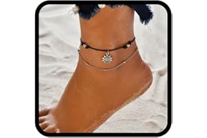 Zoestar Tobillera doble bohemia plateada con girasol, pulseras de cuentas para mujeres y niñas