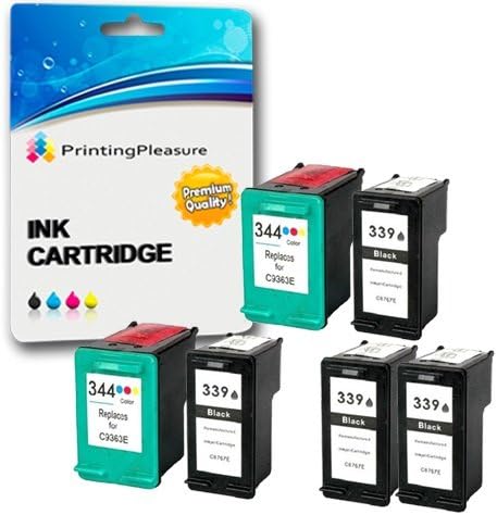 Printing Pleasure 6 (2 SETS + 2 BLACK) Remanufactured Printer Ink Cartridges for HP Photosmart 2575 2605 8750 DeskJet 5740 5940 5950 6540 6840 | Replacement for HP 339 (C8767EE) & HP 344 (C9363EE)