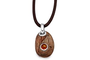 DUR-SCHMUCK Anhänger Holzkiesel oval aus echtem Treibholz – Unikat | Bernstein - klein | Fassung aus 925 Sterling Silber | Charm P3129