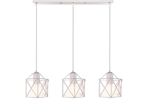 PETITES ECREVISSES Lampara Techo Colgante 3 luces Retro Industrial Luz de Techo Colgante Estilo Nórdico Iluminación Colgante para Cocina Comedor Oficina Salón (Blanco-con una barra de techo)