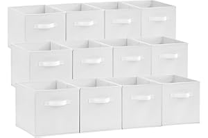 Lifewit Lot de 12 Cubes de Rangement, Boite Rangement Tissu, Caisse Rangement Pliable, Panier de Rangement Décoratifs, Bac de Rangement Placard Vetement avec Poignées, 26,5 x 26,5 x 28 cm, Blanc