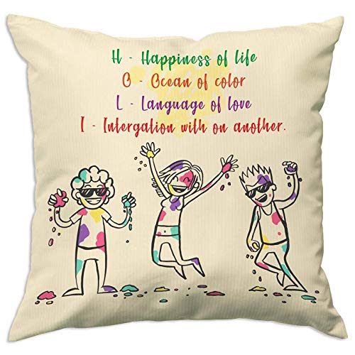 Cushion Cover with Filler 12X12 inches - Happy Holi (Hoil)