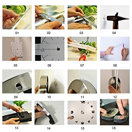 Yosoo DIY Riesen Wanduhr Acryl 3D Spiegel Oberflächen Aufkleber Wandtattoo Wohnzimmer Dekoration Uhr Zimmerdeko Einzigartiges Geschenk (Silber) - 6