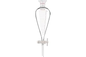 stonylab Imbuto Separatore Graduato, Parete Spessa a Forma di Pera Conica in Vetro Borosilicato, Rubinetto in PTFE e Tappo Superiore in Plastica, 250 ml
