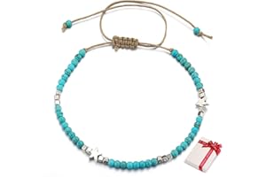 Cymeosh Boho Türkis Fußkette Leder Damen, Verstellbar Fußkette Perlen Lederband Stern Knöchel Armband Fußschmuck Boho Kette Charm Fußband Schmuck für Frauen und Mädchen