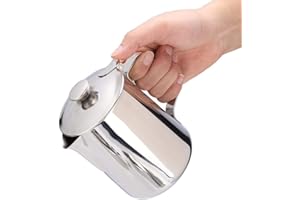 CAFOPGRILL Pichet à café en acier inoxydable avec pichet à lait avec couvercle pour café au lait pour cuisine de bureau avec poignée(600mL)