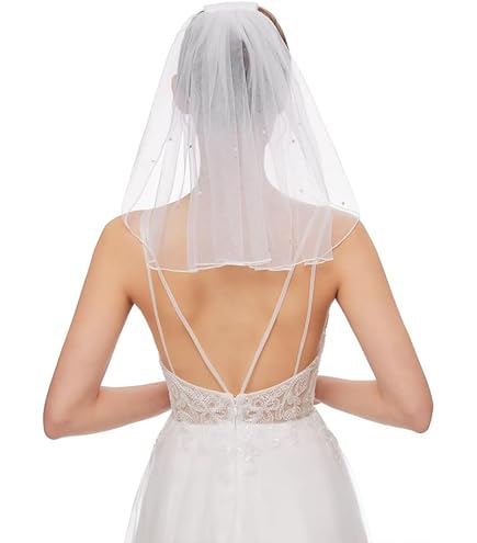 Reccisokz Voile De Mariée Court | Double Couche Perles | Agrafe Métal | Pour Fille, Baptême, EVJF