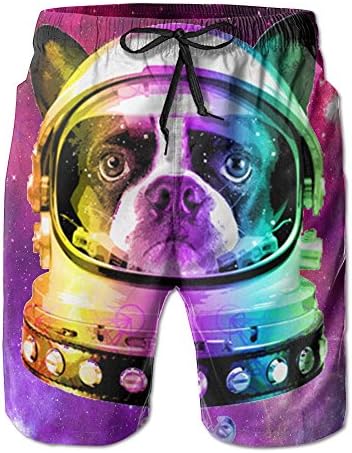 Jertfdger Rainbow Bulldog Astronaut with Bones Men's Swim Shorts Printed Quick Dry Board Shorts XL