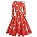Produktbild Luckycat WeihnachtsDamen Langarm O Hals Druck Vintage Kleid Abend Party Kleid Abendkleider Cocktailkleid Partykleider Blusenkleid Mode 2018