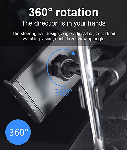 Nuovo Supporto tablet auto Sedile Posteriore, JCLIVETEK Supporto Universale da Poggiatesta Schienale per Tablet/smartphone/iPhone/iPad 2/3/4/mini/Air/Samsung Galaxy/Huawei da 4-11 pollici, Montaggio a pressione, Regolabile 360 Gradi, Pinza Estensibile 12cm-20cm
