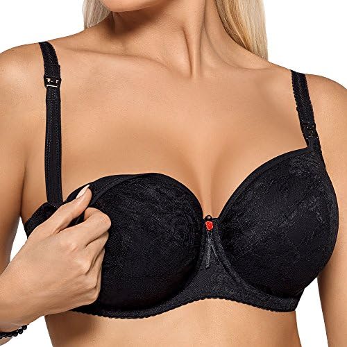 Ava 1157 Underwired Full Cup Maternity/Nursing Bra Not Removable Adjustable Straps Lace Pattern - Made In EU, Black,34FF