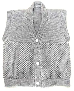 Baby Woolen Knitted Sleeveless Sweater (from 0-12 Months Boys and Girls) (S=Small, Grey)