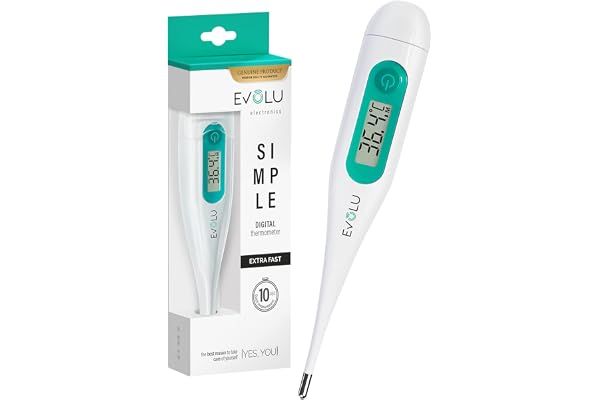 Evolu Thermomètre numérique - Mesure en bouche, rectale ou aisselle en 10 secondes - Bébés, enfants, adultes - Haute précision à 0,1 °C - Boîte de rangement incluse