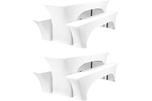 HASJOIN Zwei 3er-Set Biertischhussen 220 x 50 x 70 cm, hussen bierzeltgarnitur, weiß, Stretch-Bezüge für Biertisch- und Bankgarnituren, Bierbankhussen, Spandex-Bierzeltgarnitur für Bankett, Gartenmöbel-Bezüge