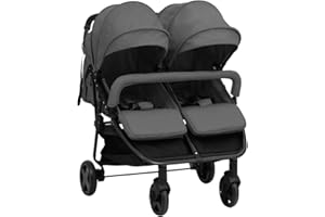 Willood Geschwisterwagen Tandem Kinderwagen Zwillingskinderwagen Dunkelgrau und Schwarz Stahl
