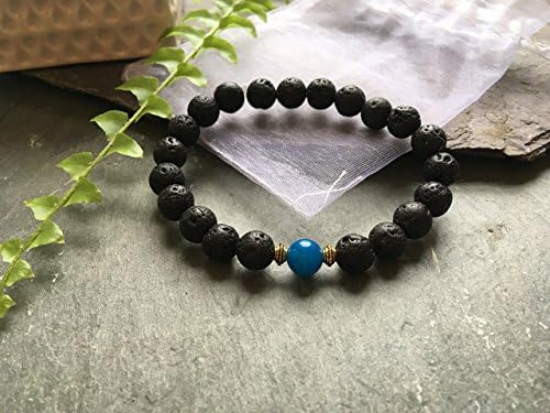 Lava Rock Stone and Blue Onyx Fashion Bead Bracelet. Great as an Essential Oils Diffuser. Aromatherapy Gift