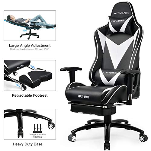 GTPLAYER Silla Gaming Silla Escritorio con Reposapiés Ajustable Garantía de 2 años Reposabrazos Ajustables Silla Oficina Respaldo Reclinable 160° Silla Ergonomica Silla Gamer Color Blanco