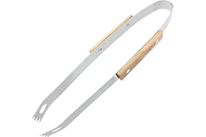 MIJOMA Pince à barbecue en acier inoxydable avec manche en bois et pointe dentelée pour une prise en main ferme, 33 cm